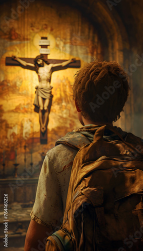 A boy praying on chapel