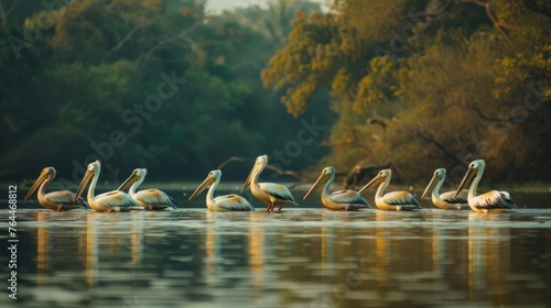 Pelicans at Kolleru bird sanctuary in Andhra pradesh India © peerawat
