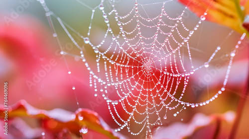 Focus on macro details of raindrop-covered spider webs, revealing the intricate beauty of these natural creations