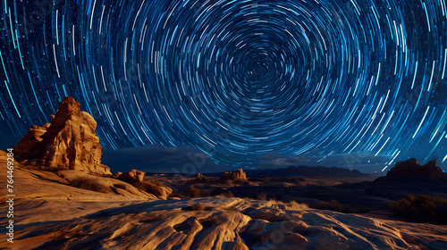 Set up a time-lapse capturing the movements of stars and celestial bodies over vast desert landscapes