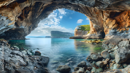 Surreal coastal caves revealed at low tide, showcasing the hidden wonders of the shoreline