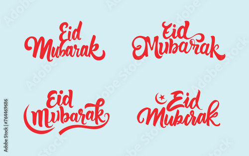 Eid Mubarak handwritten lettering set. Vector calligraphy on colorful background for your design. For greeting cards, posters, templates for paper cutout, laser cutting, outline