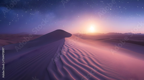 Ethereal scenes of moonlit sand dunes, incorporating starbursts to add a celestial touch to the desert landscapes