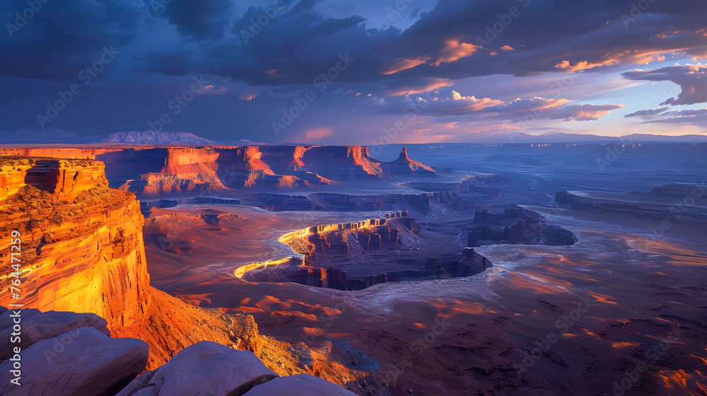 Canyons under the moonlight, emphasizing the dramatic interplay of light and shadows in these rugged landscapes