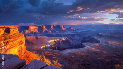 Canyons under the moonlight, emphasizing the dramatic interplay of light and shadows in these rugged landscapes photo