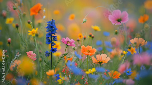 Abstract patterns formed by wildflowers in meadows, capturing the vibrant colors and textures in a creative way © Samira