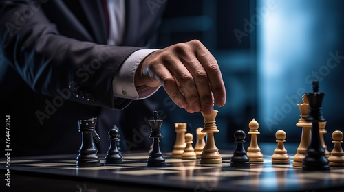 Wallpaper Mural Businessman moving chess piece on chess board game Torontodigital.ca