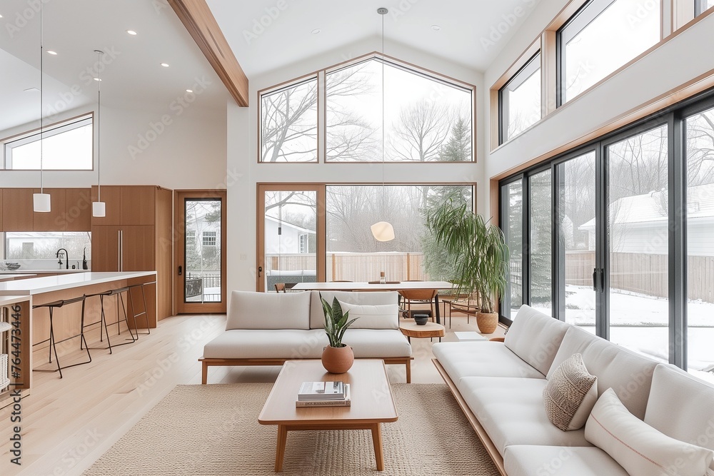 Fototapeta premium a suburban craftsman home featuring open-concept living large windows and minimalist decoration