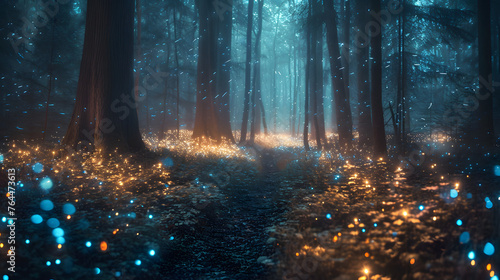 Imagine a forest infused with bioluminescence, and create a dreamlike scene by combining long-exposure techniques with fantasy elements