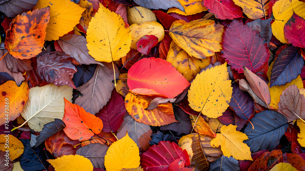 Ground covered with autumn leaves, capturing abstract patterns and arrangements in vibrant fall colors Ground covered with autumn leaves, capturing abstract patterns and arrangements in vibrant fall colors