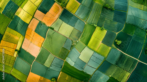 Geometric patterns in agricultural fields, showcasing the human impact on the landscape