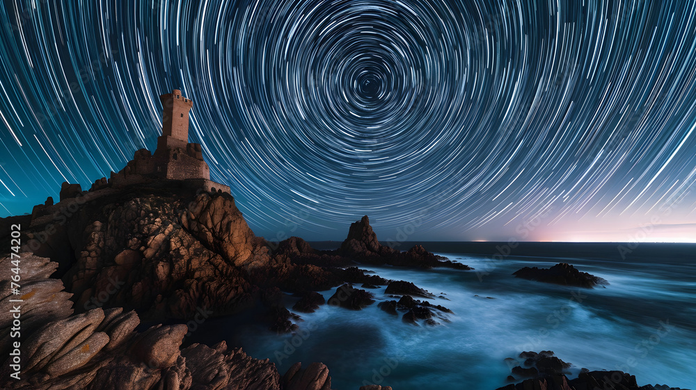 Fototapeta premium Combine the beauty of star trails with iconic landmarks in your region, capturing the movement of stars over recognizable landscapes