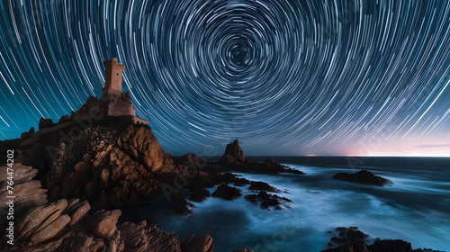 Combine the beauty of star trails with iconic landmarks in your region, capturing the movement of stars over recognizable landscapes photo