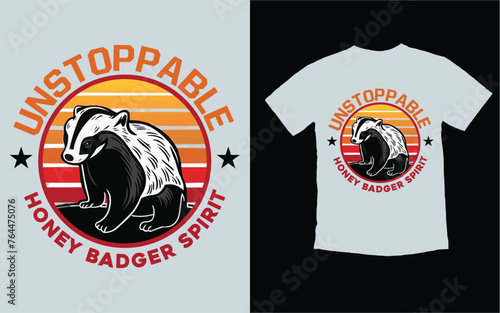 Vintage sunset Honey Badger Vector t shirt design. Animals t shirt graphics resources, Honey Badger.  photo