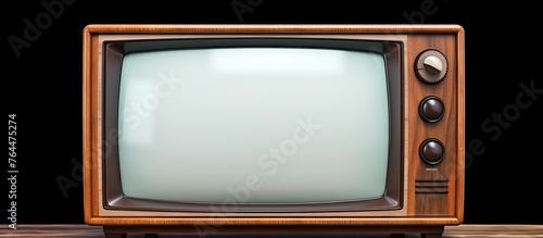 An outdated television set with a retro design featuring a blank screen, nostalgic memories of vintage entertainment