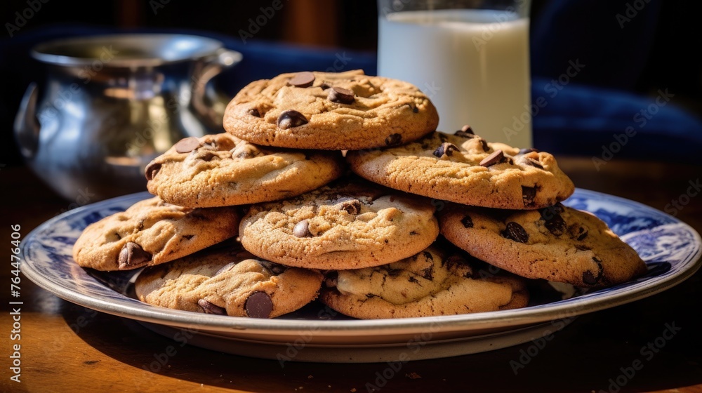 chocolate chip cookies on plate chocolate chip cookies on plate