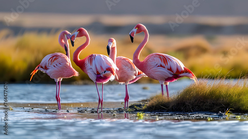 Wetlands or areas with flamingos, try to capture the elegance of these birds in their natural habitat photo