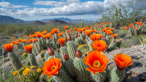 The vibrant colors of cacti flowers and other desert flora