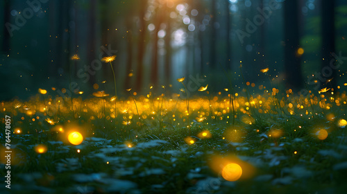 The magical beauty of fireflies during a summer evening. Use long-exposure techniques to create a dreamy and luminous effect