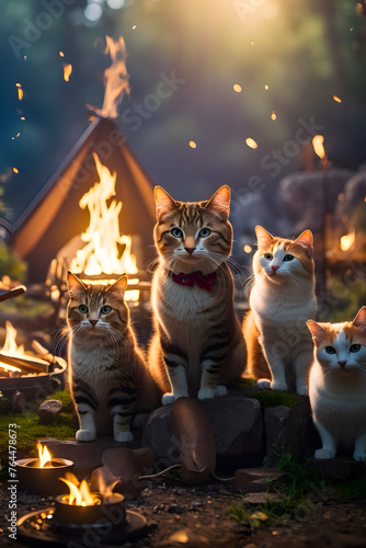 Cute cats in deep forest