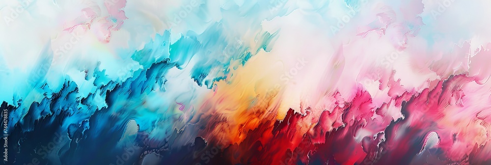 Ethereal background with abstract flowing ink in vibrant colors, creating a dreamlike cloud of hues blending into each other.