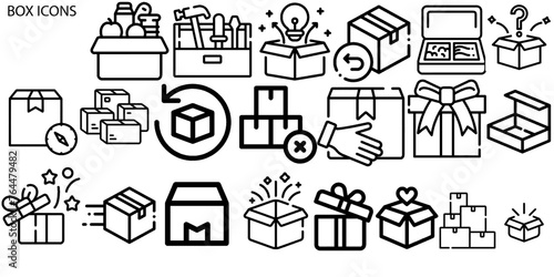 Delivery Boxes And Package, icon set. Symbol collections in transparent background.
