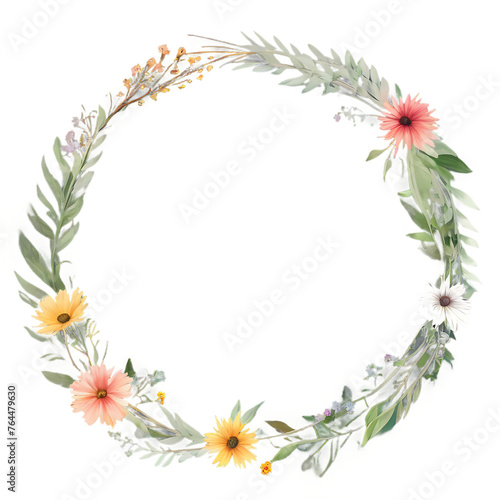 Boho floral wreath border with wildflowers and foliage Transparent Background Images © Hans