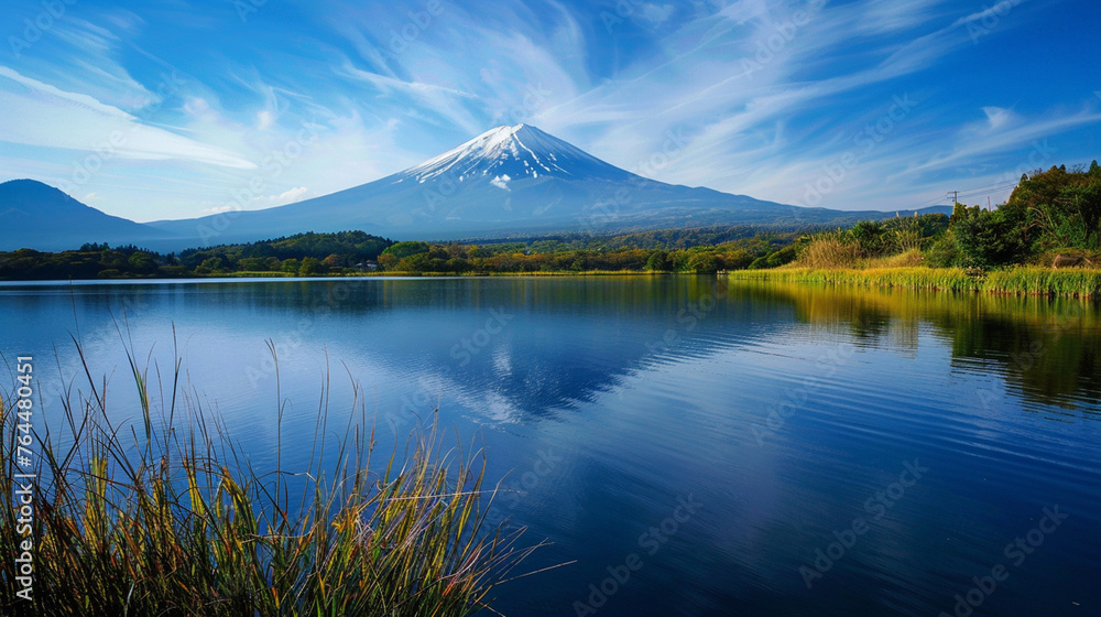Mountain in morning light reflected in sky background Mountain in morning light reflected in sky background