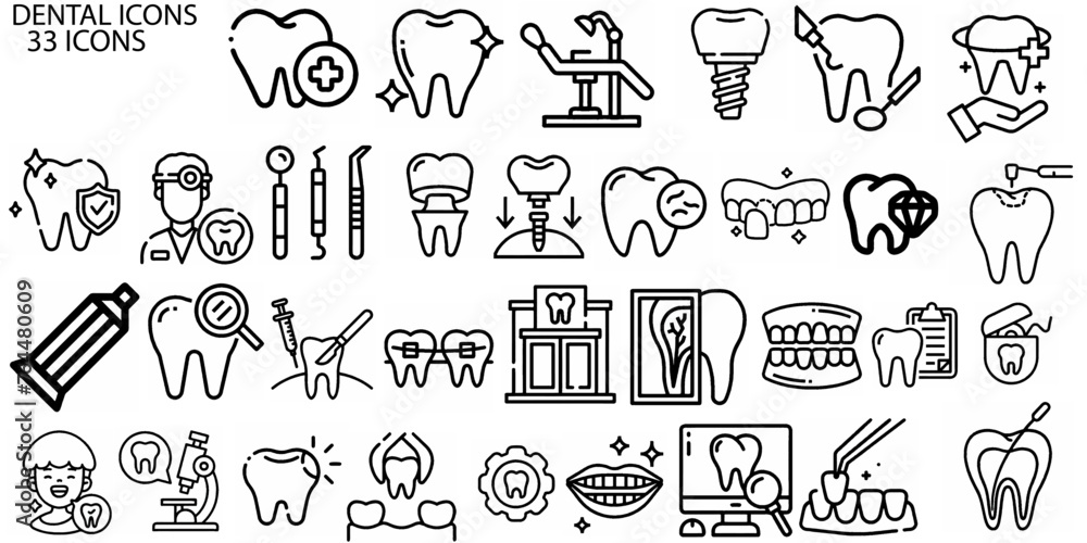 Teeth and dentistry 33 icon set

