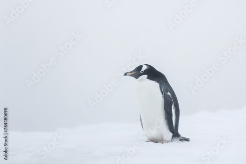 Gentoo PenguinGentoo Penguin in Snowy Habitat. Minimalist Artistic Illustration of Penguin Isolated on White. 