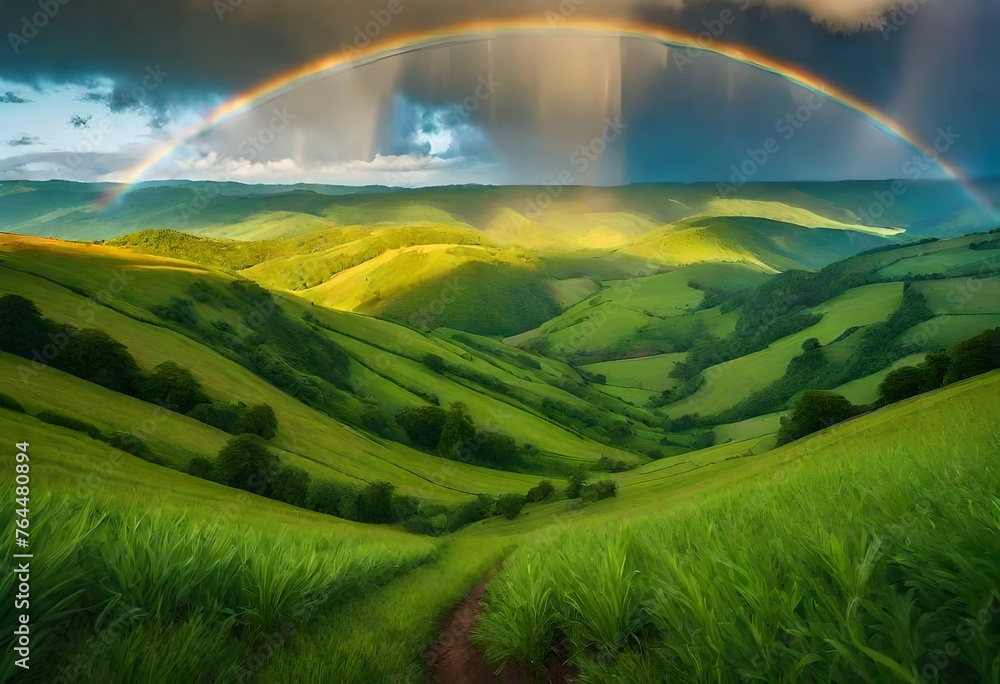 Obraz premium rainbow over green field