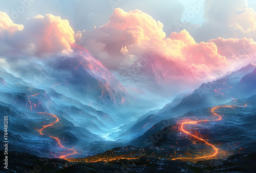 Sky and clouds with mountains. Created with AI