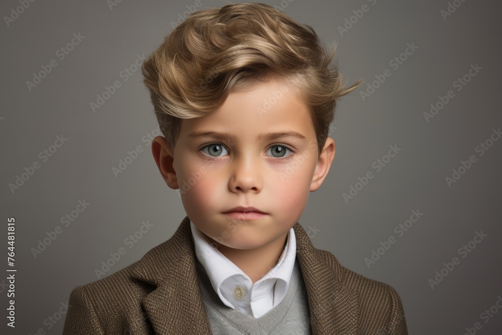 Portrait of a cute little boy with blond hair. Studio shot. Portrait of a cute little boy with blond hair. Studio shot.