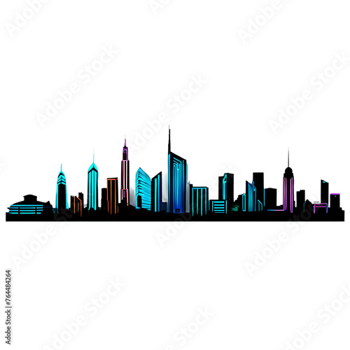 Neon city skyline border with futuristic skyscrapers Transparent Background Images