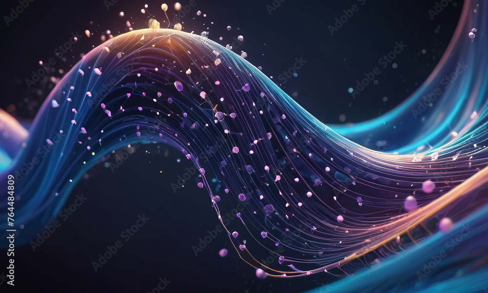 Abstract wave with moving dots  and lines flow background colour 