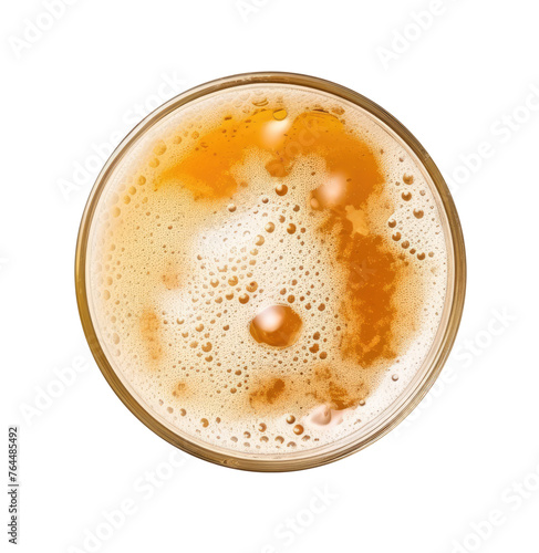 Mug with beer isolated on transparent background, top view