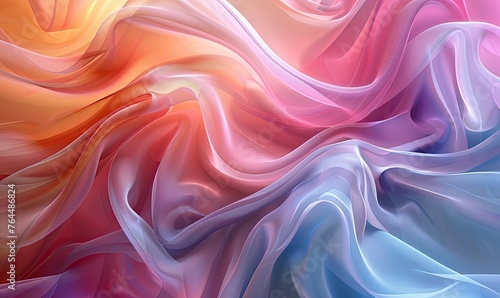 Digital art presenting a fluid composition of silk-like fabric waves, blending in soft pastel colors that evoke a sense of calm and elegance.