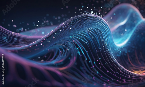 Abstract wave with moving dots and lines flow background colour 