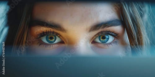 Captivating Digital Gaze - Intense Focus and Curiosity Reflected in a Computer Screen