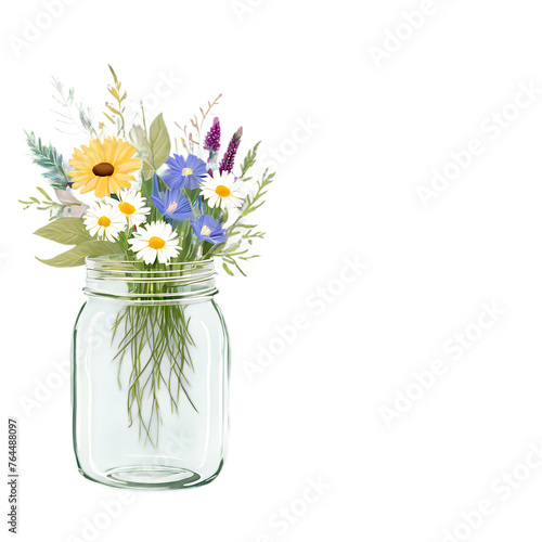 Rustic mason jar border with wildflower bouquets Transparent Background Images © Hans
