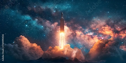 Rapid Ascent: Rocket Launches Hope into Celestial Unknown. Concept Space Exploration, Mission to Mars, Rocket Launch, Interstellar Travel, Celestial Unknown