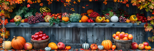 Fall Harvest Market Stall Vector Flea Market Concept   Fruit displayed in a fruit store 