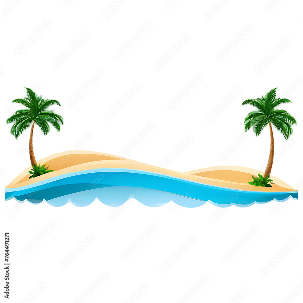 Tropical island paradise border with palm trees and ocean waves Transparent Background Images 