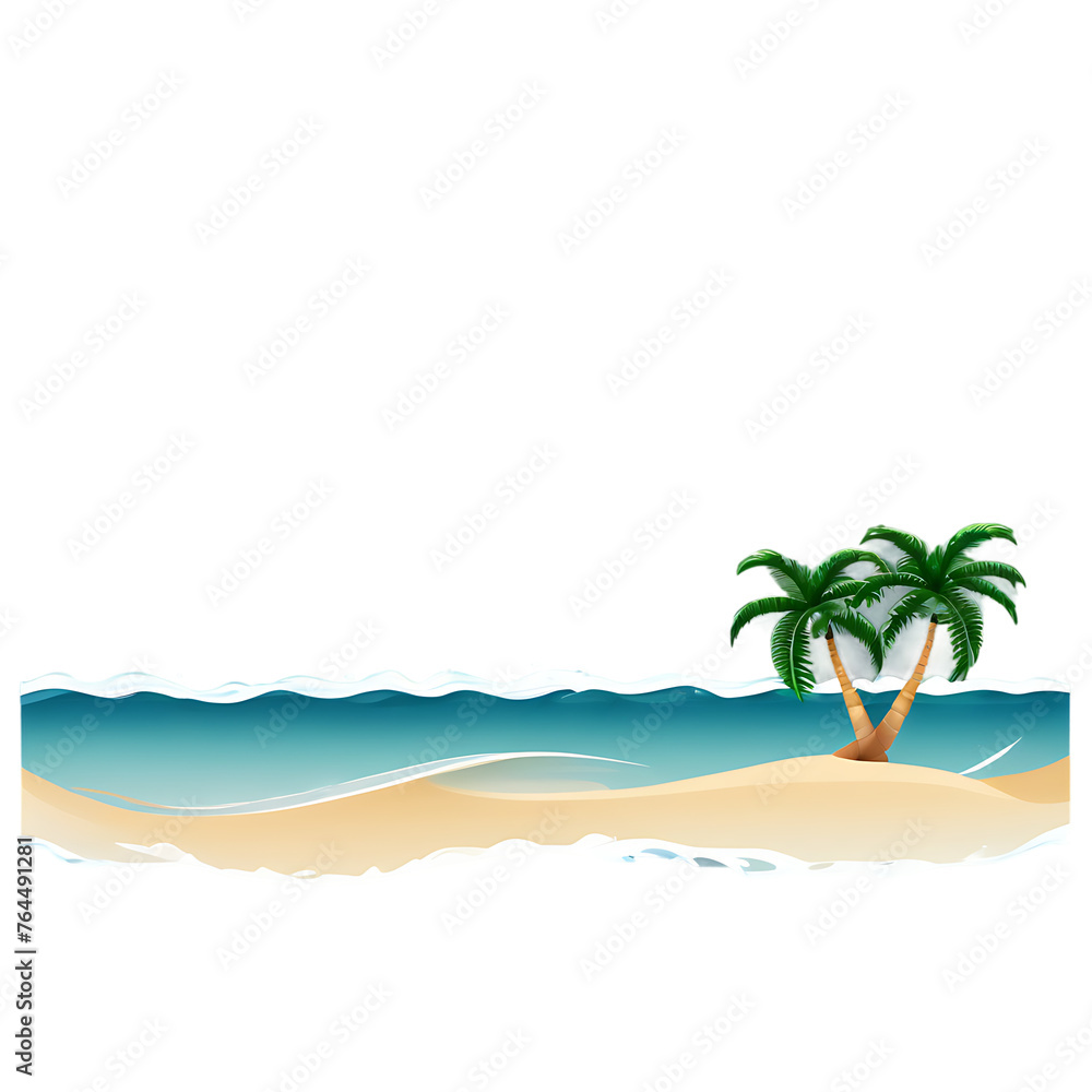 Tropical island paradise border with palm trees and ocean waves Transparent Background Images