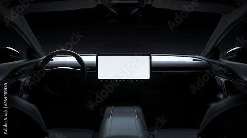 Interior of a EV car with a white screen