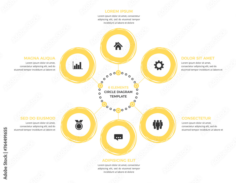 Fototapeta premium Circle diagram template with six hand drawn circles, infographic template, vector eps10 illustration