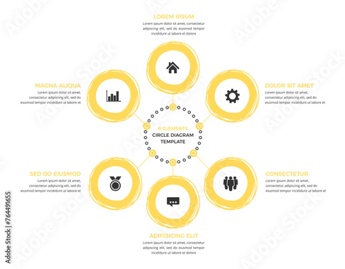 Circle diagram template with six hand drawn circles, infographic template, vector eps10 illustration