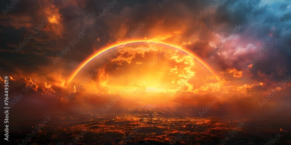 Dystopian Landscape: Craters, Acid Rainbows, Sun Explosions, and Destruction. Concept Dystopian Fantasy, Post-apocalyptic Scenery, Surreal Environment, Ruined World