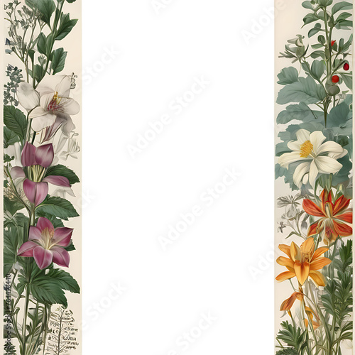 Vintage botanical print border with detailed illustrations Transparent Background Images 