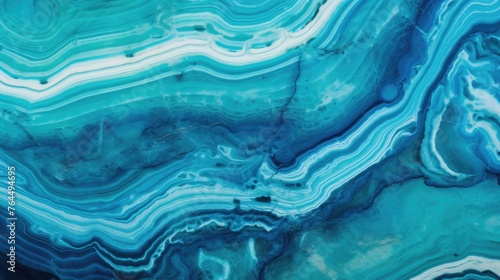 Closeup of polished marbled abstract turquoise agate crystal natural quartz healing stone marble texture